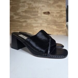 Brighton BLack Cowhide Leather Womens Size 6.5 Mules Heels MadeItaly Braid Tilly